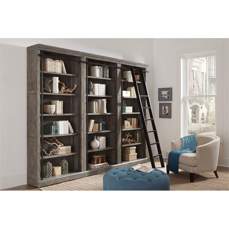 Pemberly Row 5-Adjustable Shelf 3 PC Tall Wood Bookcase - Wall Gray