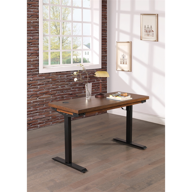 Pemberly Row Rustic Brown Electric Sit/Stand Desk Height Adjustable Wood Table