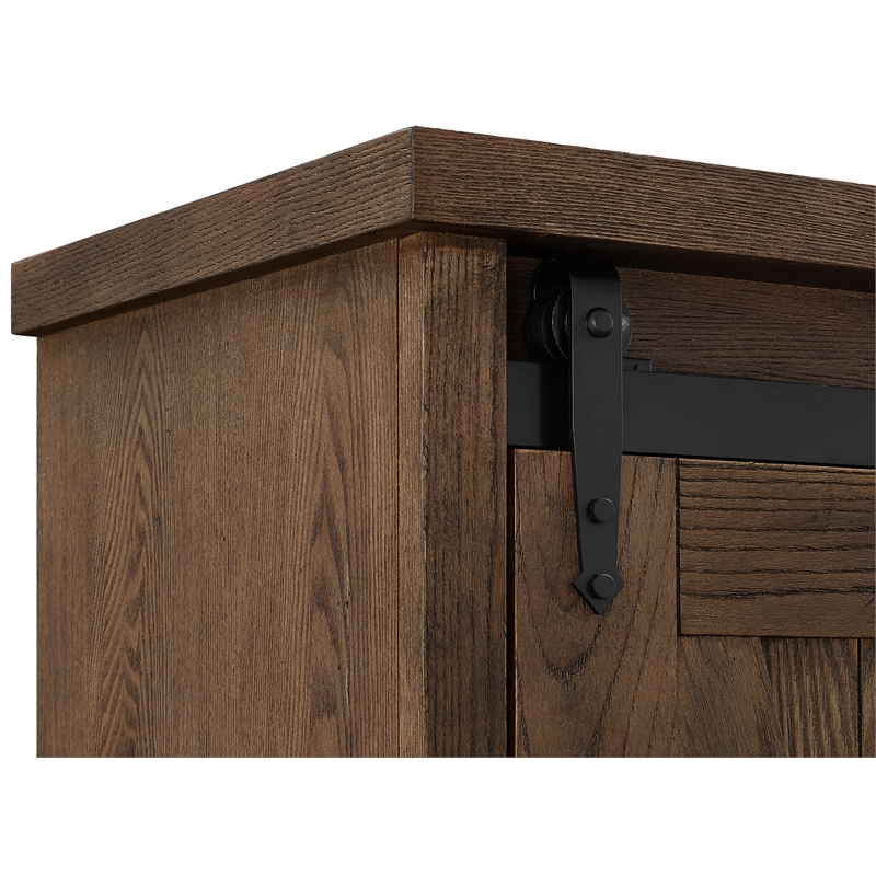 Pemberly Row 8-Shelf Wood Bookcase with Sliding Door in Brown