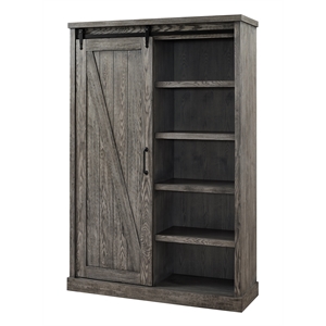Pemberly Row 8-Shelf Wood Bookcase with Sliding Door in Gray