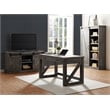 Pemberly Row 8-Shelf Wood Bookcase with Sliding Door in Gray