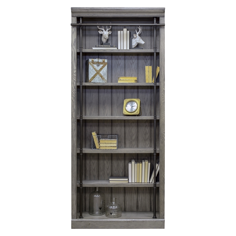 Pemberly Row Contemporary 5-Shelf Farmhouse Wood Bookcase in Gray