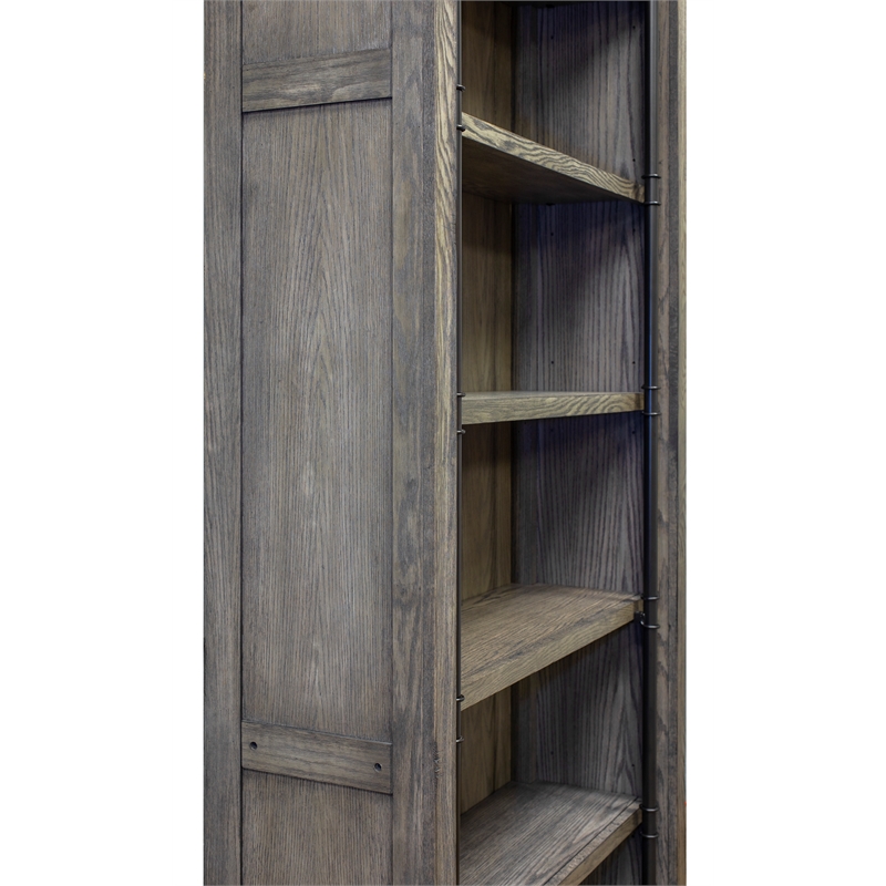 Pemberly Row Contemporary 5-Shelf Farmhouse Wood Bookcase in Gray
