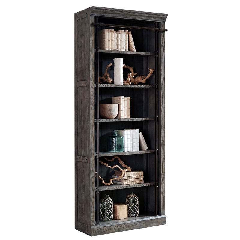Pemberly Row Contemporary 5-Shelf Farmhouse Wood Bookcase in Gray