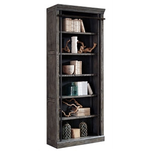 Pemberly Row Contemporary 5-Shelf Farmhouse Wood Bookcase in Gray