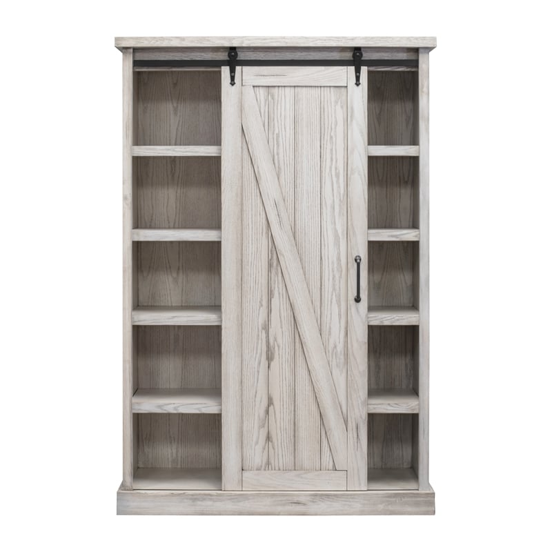 Pemberly Row 8-Shelf Wood Bookcase with Sliding Door in White