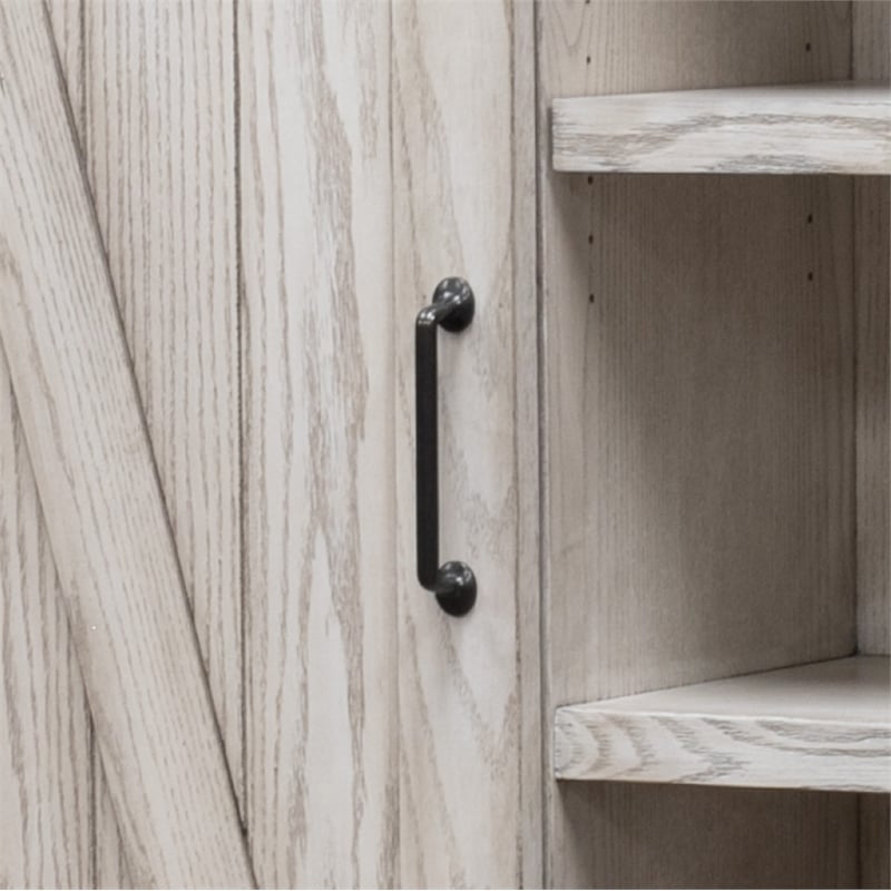 Pemberly Row 8-Shelf Wood Bookcase with Sliding Door in White