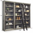 Pemberly Row 8' Tall Bookcase Wall With Ladder Storage Organizer Display in Gray