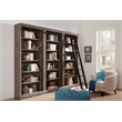 Pemberly Row 8' Tall Bookcase Wall With Ladder Storage Organizer Display in Gray