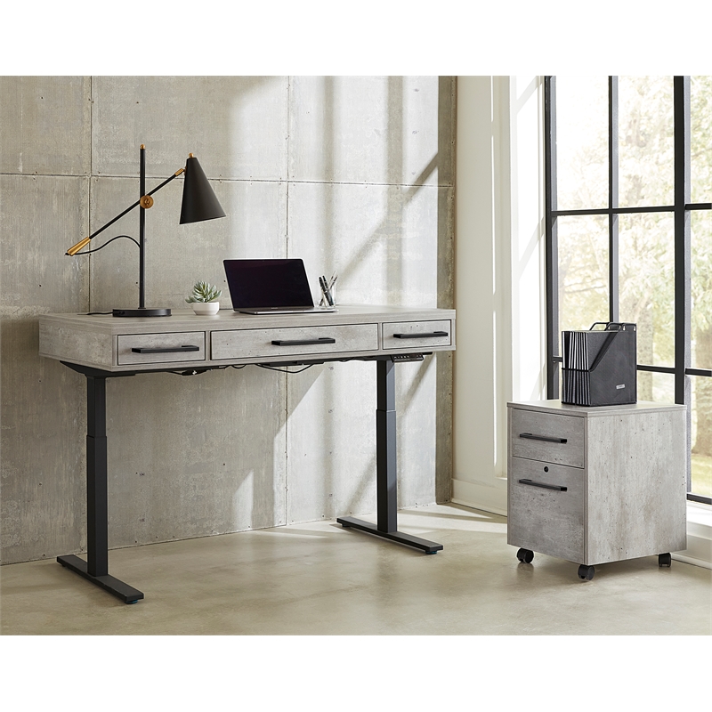 Pemberly Row Concrete Gray 2-Drawer Wood Laminate Filing Cabinet Fully Assembled