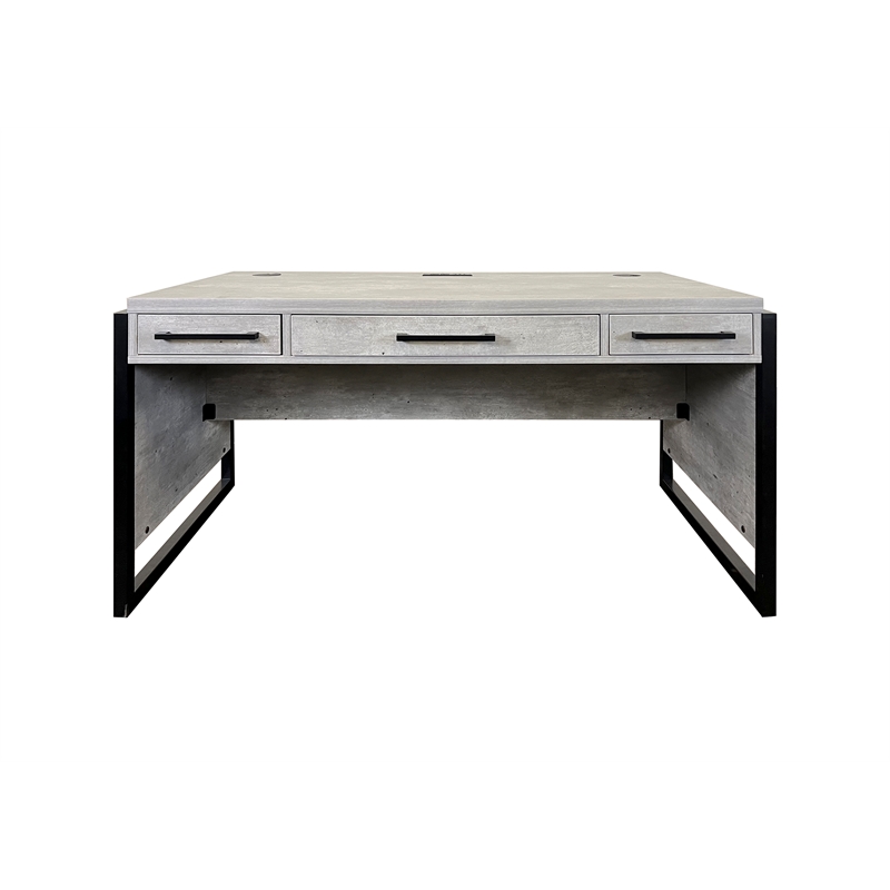 Pemberly Row Wood Laminate Office Writing Desk Office Storage in Concrete Gray