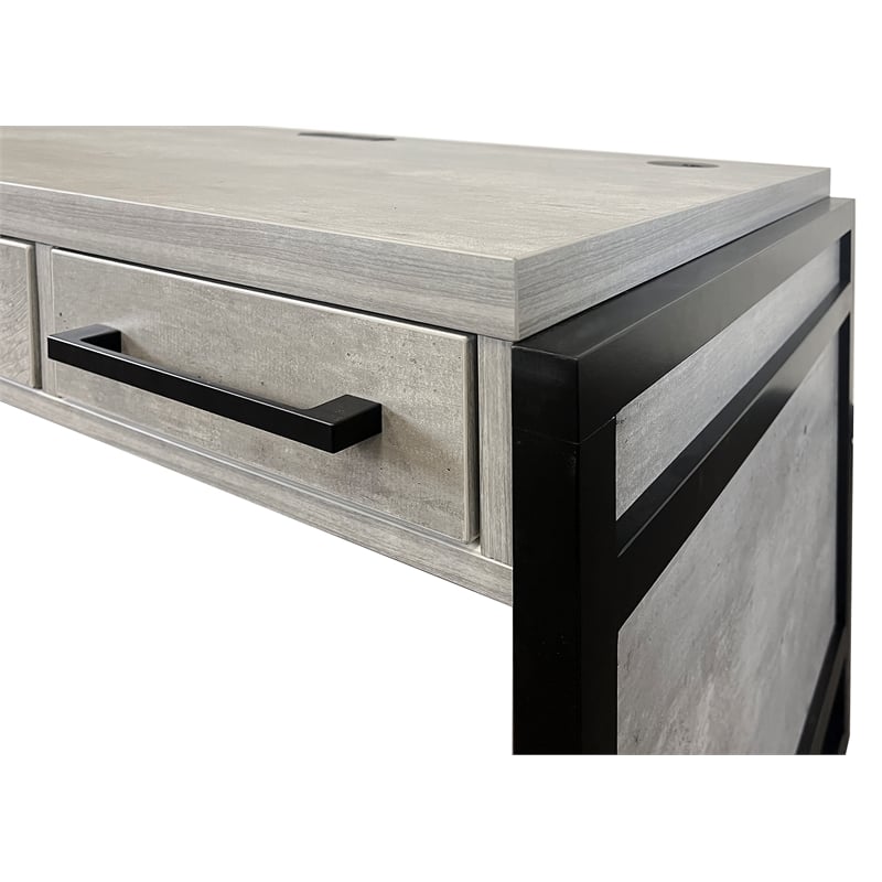 Pemberly Row Wood Laminate Office Writing Desk Office Storage in Concrete Gray