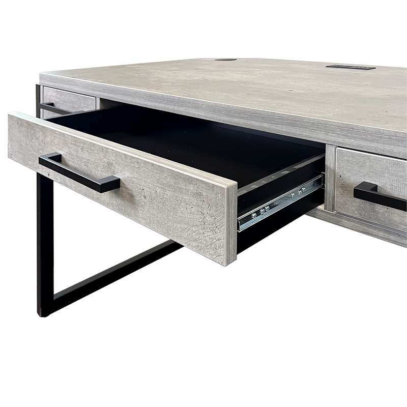 Pemberly Row Wood Laminate Office Writing Desk Office Storage in Concrete Gray