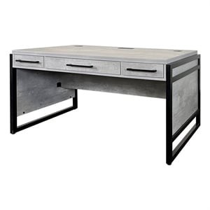 Pemberly Row Wood Laminate Office Writing Desk Office Storage in Concrete Gray