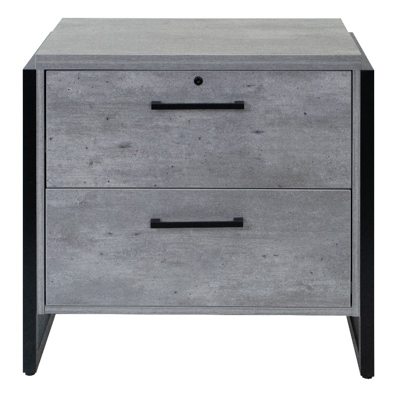 Pemberly Row Wood Lateral Filing Cabinet Drawer Locking Fully Assembled in Gray