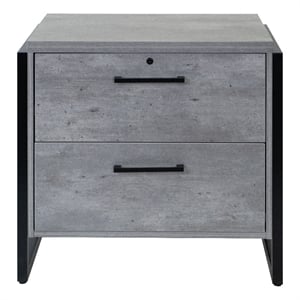 Pemberly Row Wood Lateral Filing Cabinet Drawer Locking Fully Assembled in Gray