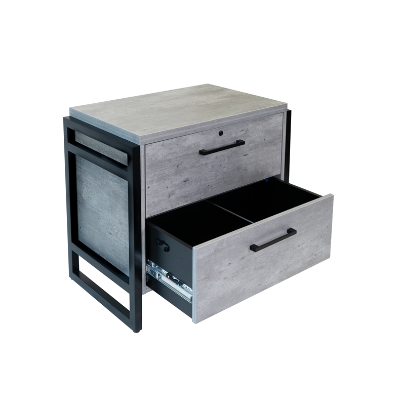 Pemberly Row Wood Lateral Filing Cabinet Drawer Locking Fully Assembled in Gray