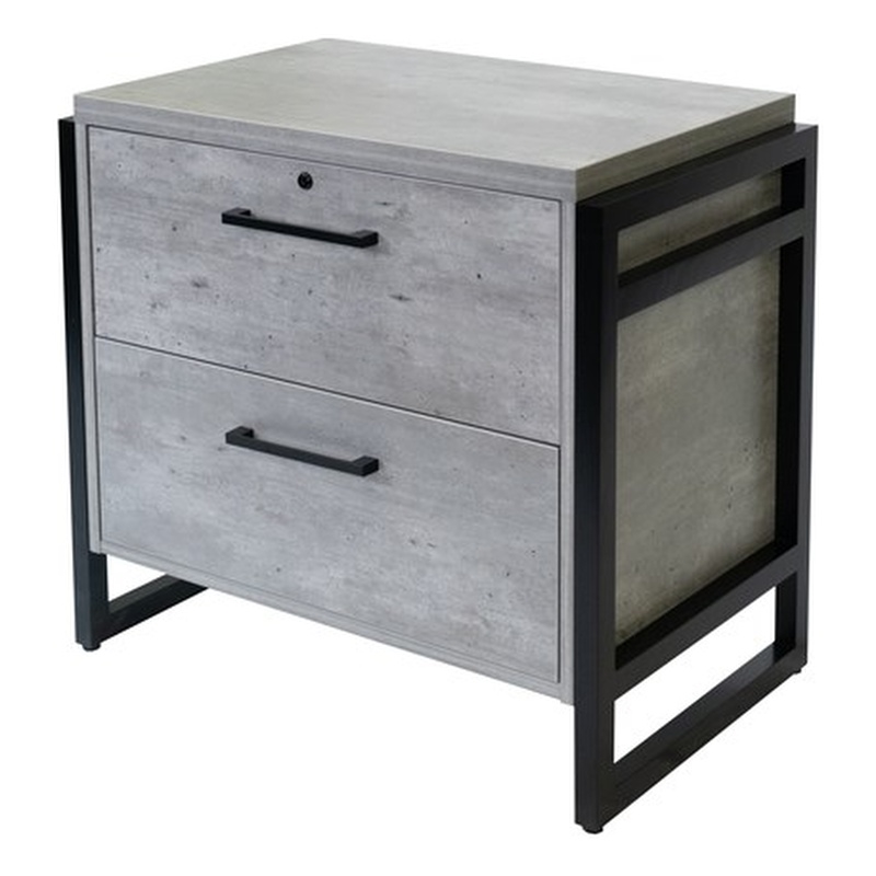 Pemberly Row Wood Lateral Filing Cabinet Drawer Locking Fully Assembled in Gray