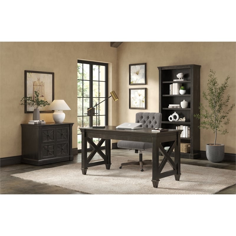 Pemberly Row Wood Open Bookcase Office Shelving Storage Cabinet in Dark Brown