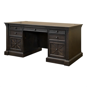 Pemberly Row 66&quotW Wood Double Pedestal Executive Desk in Dark Brown