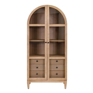 Pemberly Row 78&quotH Arched Display Cabinet Bookcase in Light Brown