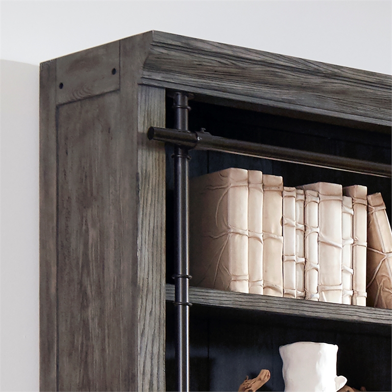 Pemberly Row 8' Gray Tall Wood Bookcase Wall With Ladder Aged Office Bookcases