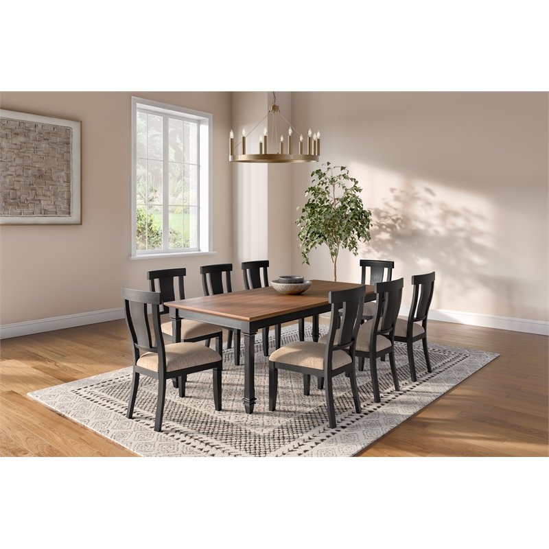 Pemberly Row Wood Kitchen Extension Dining Table and Eight Chairs in Black