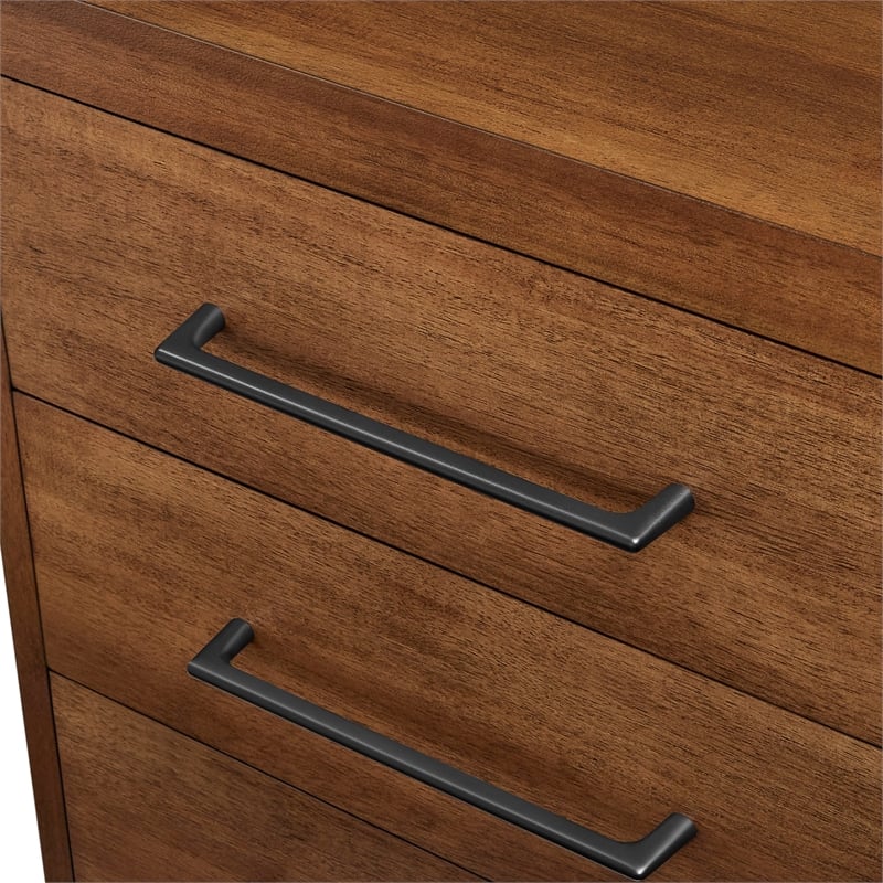 Pemberly Row Modern Double Pedestal L-Desk Wood Office Desk in Rich Medium Brown