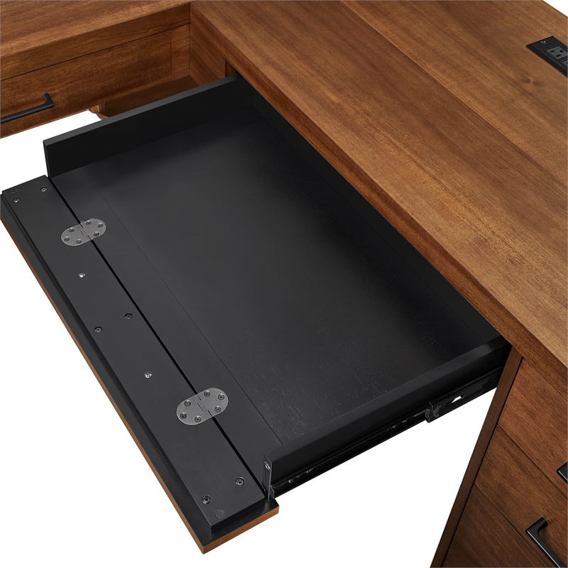 Pemberly Row Modern Double Pedestal L-Desk Wood Office Desk in Rich Medium Brown