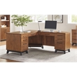 Pemberly Row Modern Double Pedestal L-Desk Wood Office Desk in Rich Medium Brown