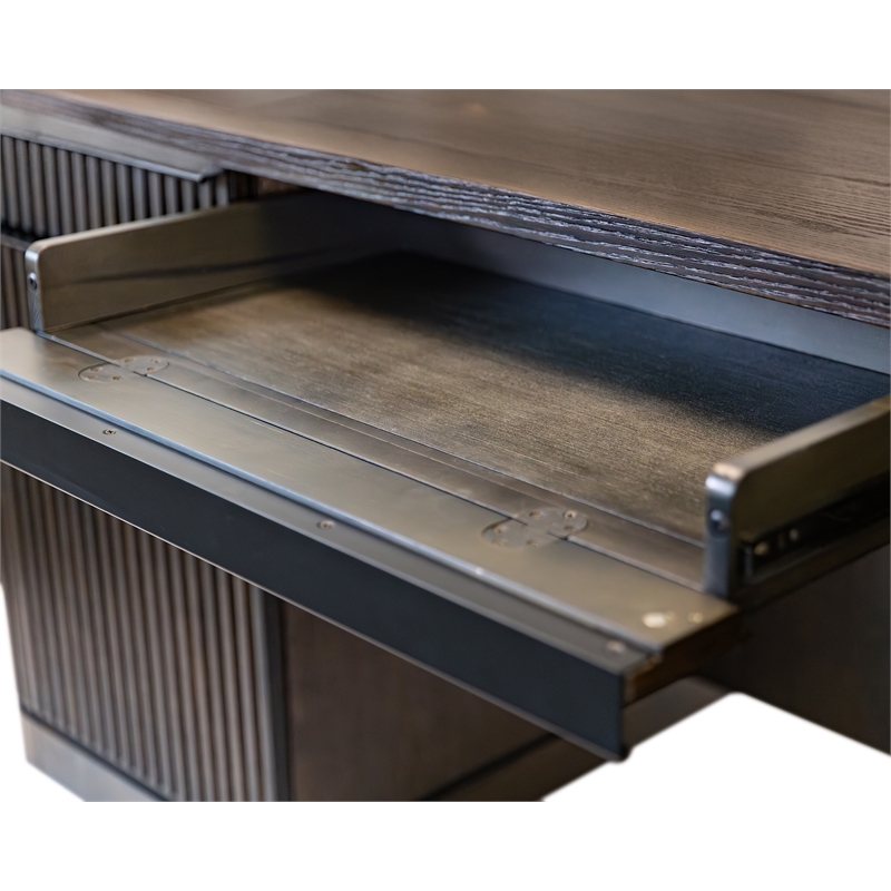 Pemberly Row Double Pedestal Wood Desk Office Writing Table in Brown