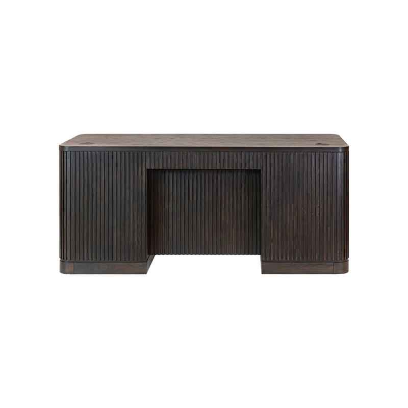 Pemberly Row Double Pedestal Wood Desk Office Writing Table in Brown