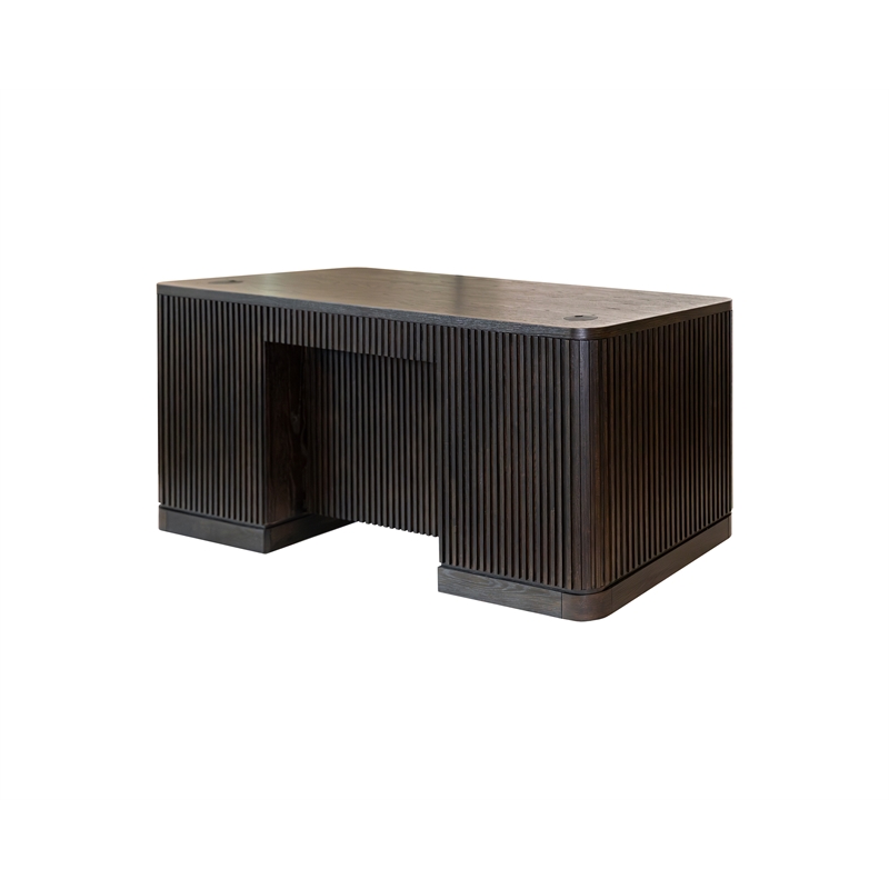 Pemberly Row Double Pedestal Wood Desk Office Writing Table in Brown