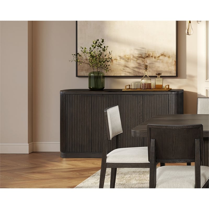 Pemberly Row Wood Dining Sideboard Dining Storage Fully Assembled in Brown