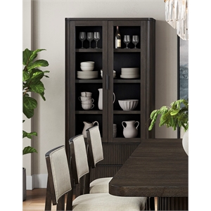 Pemberly Row Contemporary Wood Dining Display Cabinet Fully Assembled in Brown