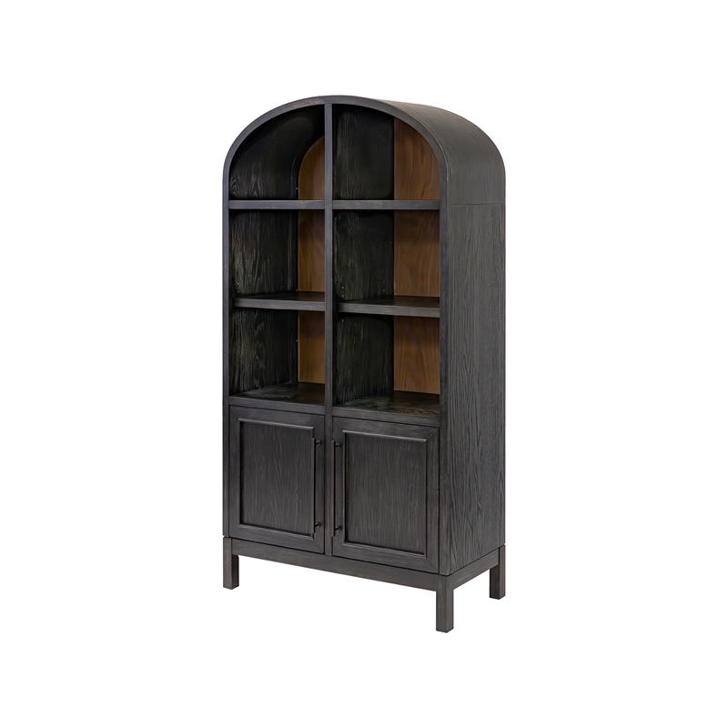 Pemberly Row Wood Arched Display Cabinet/Bookcase Fully Assembled in Black