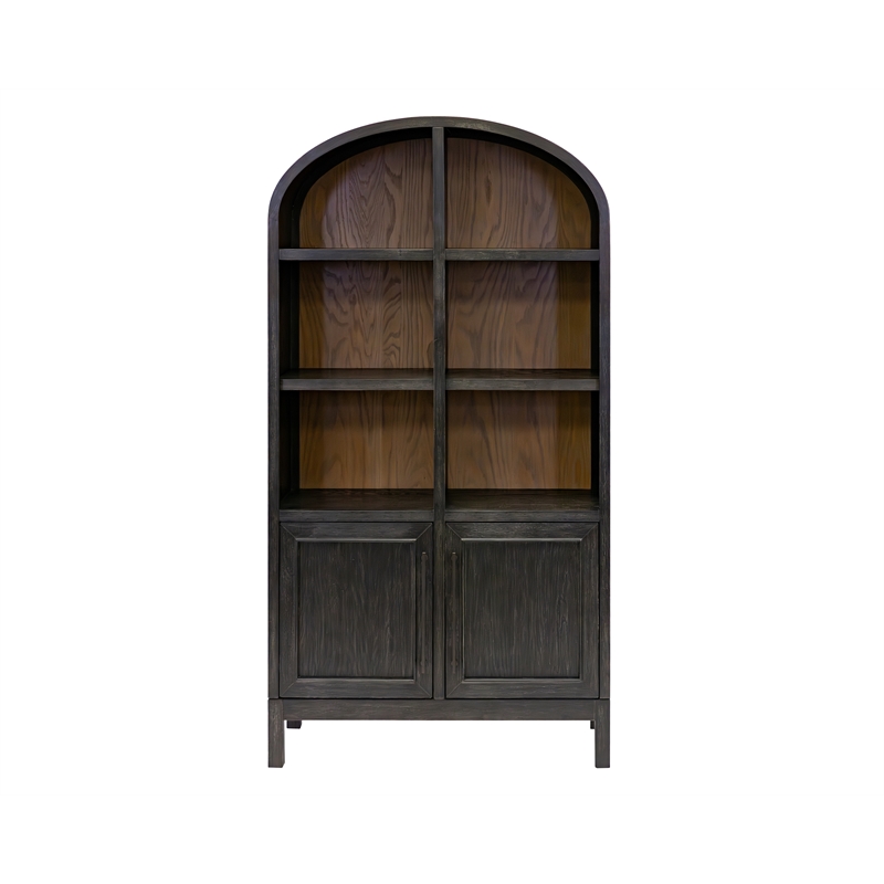 Pemberly Row Wood Arched Display Cabinet/Bookcase Fully Assembled in Black