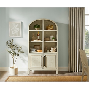 Pemberly Row Wood Arched Display Cabinet/Bookcase Fully Assembled in White