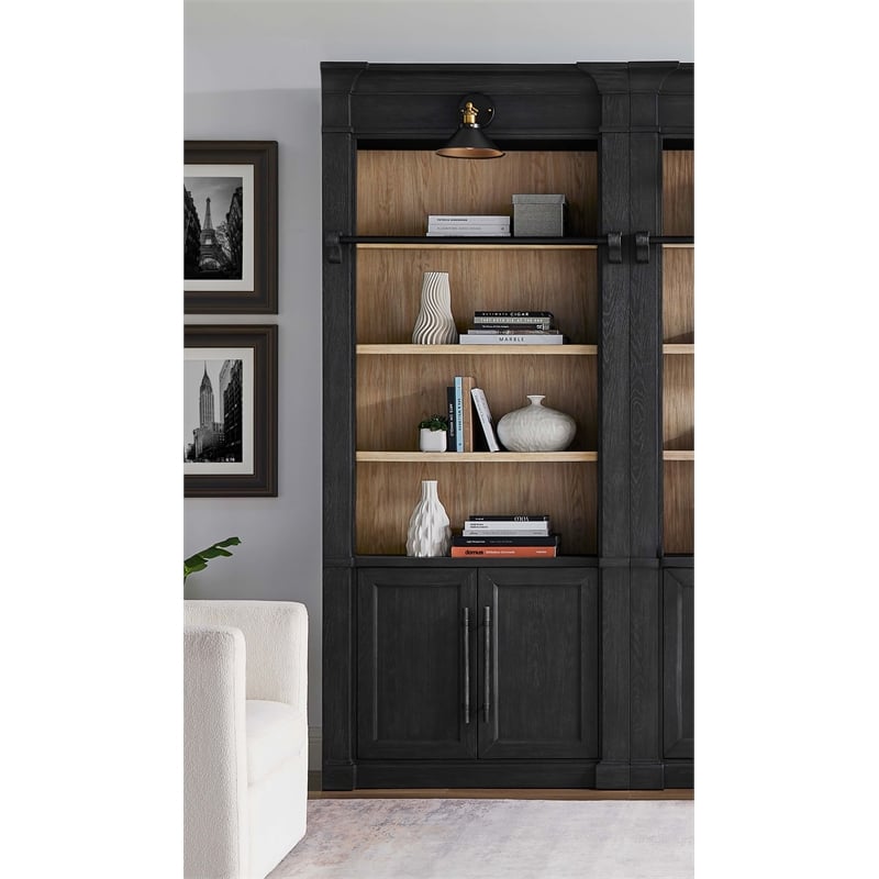 Pemberly Row Contemporary 8' Tall Wood Bookcase Storage Fully Assembled in Black