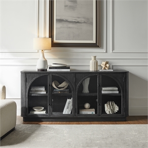 Pemberly Row Wood 70&quot Console with glass doors Fully Assembled in Black