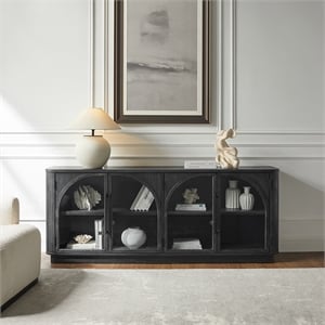 Pemberly Row Wood 80&quot Console with glass doors Fully Assembled in Black