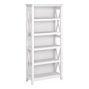Pemberly Row Coastal Wood 5-Shelf Bookcase in Pure White Oak