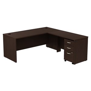 Pemberly Row 72&quotW Engineered Wood L-Shaped Desk with File Cabinet - Mocha Cherry