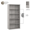 Pemberly Row Tall 5-Shelf Bookcase in Platinum Gray - Engineered Wood