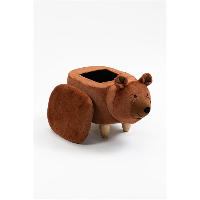 Pemberly Row Modern Fabric Bear Storage Ottoman in Brown/Natural