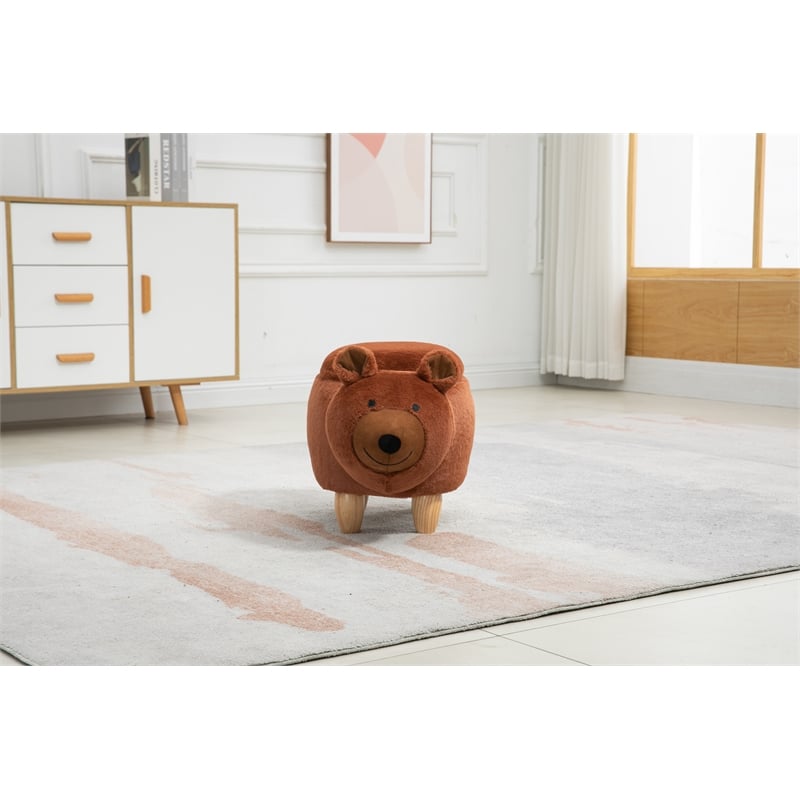 Pemberly Row Modern Fabric Bear Storage Ottoman in Brown/Natural