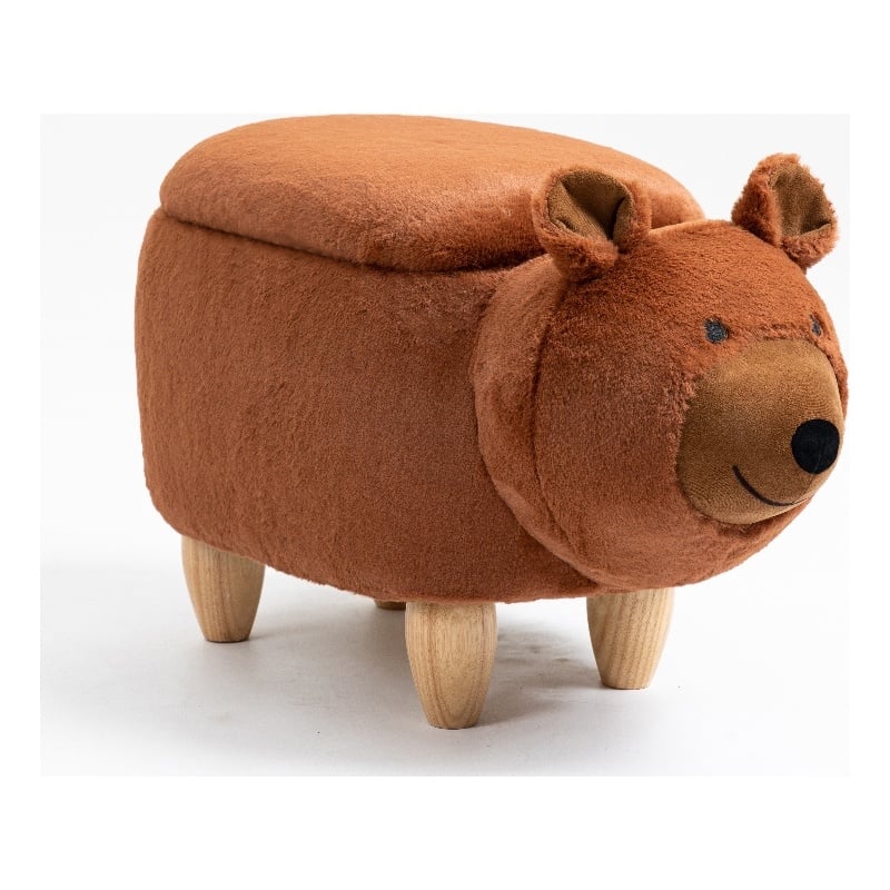Pemberly Row Modern Fabric Bear Storage Ottoman in Brown/Natural