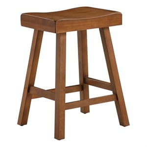 Pemberly Row Modern 24&quot Solid Wood Saddle Barstool in Medium Oak
