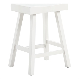 Pemberly Row Modern 24&quot Solid Wood Saddle Barstool in White Finish