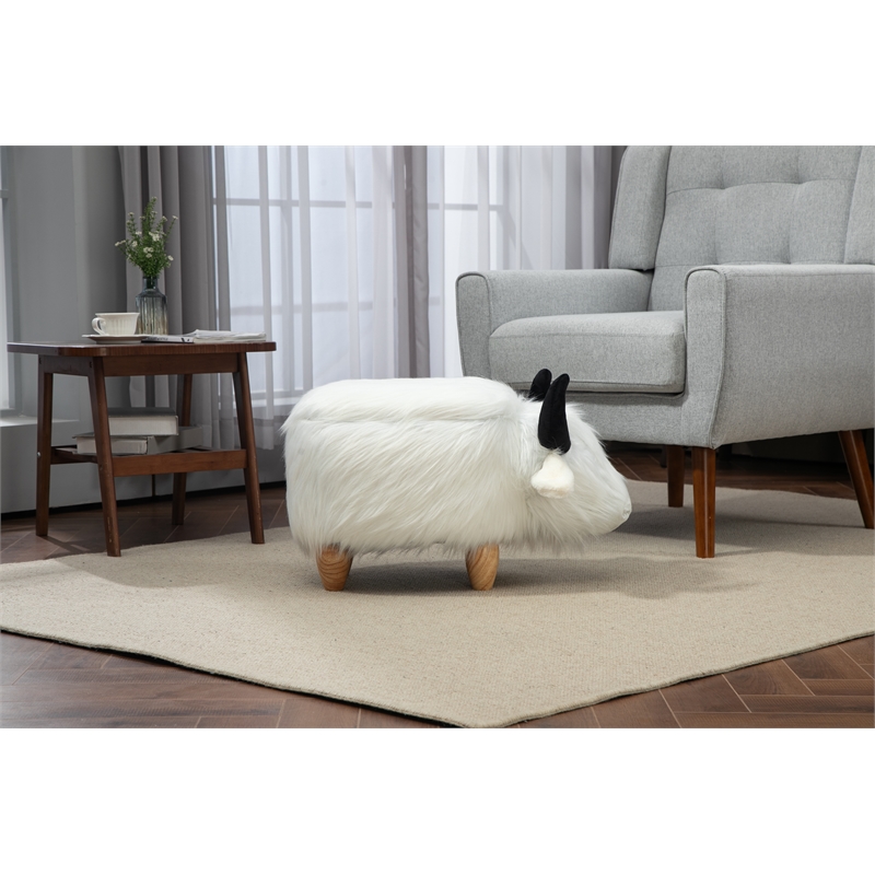 Pemberly Row Farmhouse Harry the Cow Storage Ottoman in White Fur